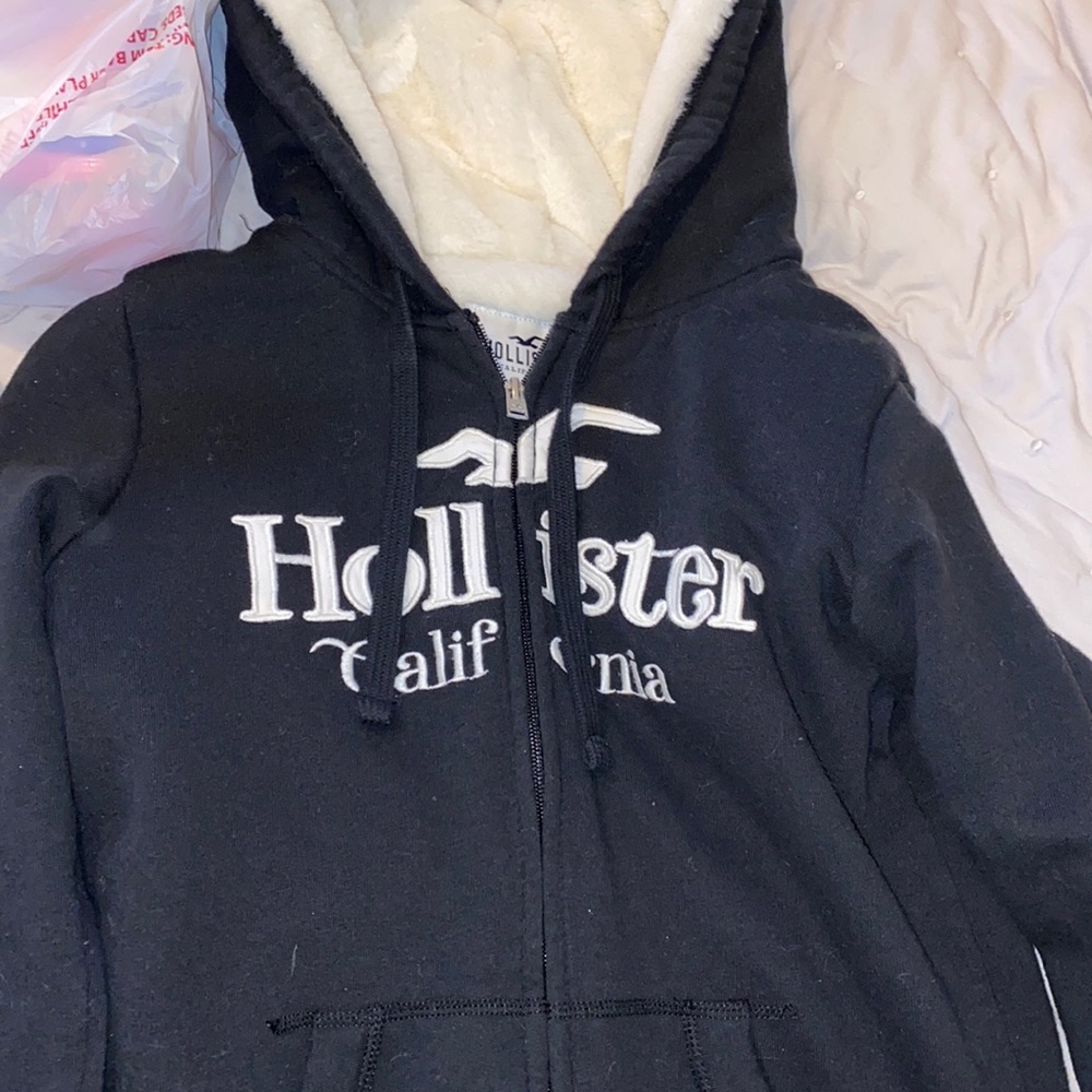 Black Hollister furry zip up